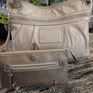 🌸Coach Poppy Set🌸- Ivory Shimmer Shoulder Satchel Bag w/Silver Wallet
